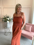 Load image into Gallery viewer, Elasticated Bodice & Wide Leg Jumpsuit - Rust