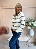Load image into Gallery viewer, Hoody Striped Zip Cardigan- Cream/Brown