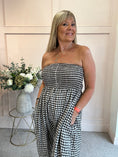 Load image into Gallery viewer, Elasticated Bodice Gingham Jumpsuit - Brown/White One Size