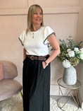 Load image into Gallery viewer, Black Gold Frill Edged T Shirt - Soft Cream - Wardrobe By Simone