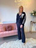 Load image into Gallery viewer, Lace Bow Detail Cardigan - Navy/White