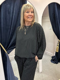 Load image into Gallery viewer, Pinstriped Batwing Top & Pant Set - Black/White - Wardrobe By Simone