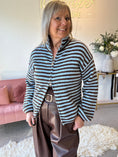 Load image into Gallery viewer, Zip Up Fun Striped Cardigan - Brown/Blue