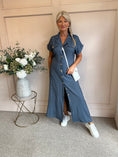 Load image into Gallery viewer, Gold Button Shirt Dress - Denim Blue - Wardrobe By Simone