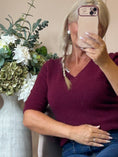 Load image into Gallery viewer, V Neck Short Sleeve Jumper - Burgundy