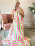 Load image into Gallery viewer, Strappy Maxi Sun Dress- Pink/White/Green - Wardrobe By Simone