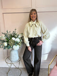 Load image into Gallery viewer, Striped Bow Blouse - pistachio Green/Cream - Wardrobe By Simone