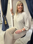 Load image into Gallery viewer, Pinstriped Batwing Top & Pant Set - Taupe/Brown - Wardrobe By Simone