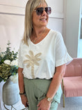 Load image into Gallery viewer, Palm With Gold Sequin T Shirt - White