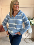 Load image into Gallery viewer, Hoody Striped Zip Cardigan- Cornflower Blue/Cream