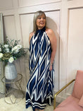 Load image into Gallery viewer, Halter Neck Maxi Dress - Navy/Cream - Wardrobe By Simone