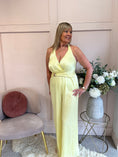 Load image into Gallery viewer, Halter Neck Soft Shimmer Jumpsuit - Soft Lemon - Wardrobe By Simone