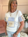 Load image into Gallery viewer, Crochet & Stripes T Shirt - White/Blue - Wardrobe By Simone