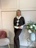 Load image into Gallery viewer, Mandarin Detailed Zip Cardigan - Brown/Cream