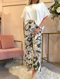 Load image into Gallery viewer, Palm Leaf Wide Belted Pant - Khaki/White - Wardrobe By Simone