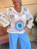 Load image into Gallery viewer, Crochet V Neckline Jumper - Cream/Pink/Blue - Wardrobe By Simone