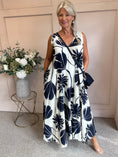 Load image into Gallery viewer, Bold Leaf Maxi Sundress - Navy/Cream - Wardrobe By Simone