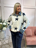 Load image into Gallery viewer, Stars & Denim Collar Jumper - Cream/Navy