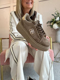 Load image into Gallery viewer, Gold Logo Embellished Trainer - Taupe - Wardrobe By Simone