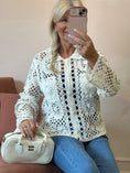 Load image into Gallery viewer, Crochet Collared Shirt Cardi - White - Wardrobe By Simone