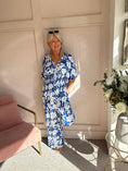 Load image into Gallery viewer, Slinky Crossover Jumpsuit - Blue/White - Wardrobe By Simone