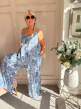 Load image into Gallery viewer, Floral Leaf Design Dungarees - Blue/White - Wardrobe By Simone