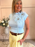 Load image into Gallery viewer, Sleeveless Diamante Flower Knit Top - Blue