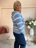 Load image into Gallery viewer, Hoody Striped Zip Cardigan- Cornflower Blue/Cream