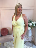 Load image into Gallery viewer, Halter Neck Soft Shimmer Jumpsuit - Soft Lemon - Wardrobe By Simone