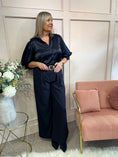Load image into Gallery viewer, Satin Puff Sleeve Shirt - Navy