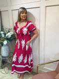 Load image into Gallery viewer, Damask Midi Dress - Cerise Pink/White - Wardrobe By Simone