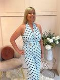 Load image into Gallery viewer, Halter Neck Polka Dot Jumpsuit - Soft Blue/Black - Wardrobe By Simone