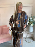 Load image into Gallery viewer, Horse & Bridle Silk Top - Brown/Blue - Wardrobe By Simone