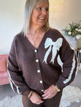 Load image into Gallery viewer, Lace Bow Detail Cardigan - Brown/White