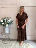 Load image into Gallery viewer, V Neck Polka Dot Dress Brown Elastic Waist - One Size