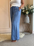 Load image into Gallery viewer, Linen Wide Pant - Cornflower Blue - Wardrobe By Simone