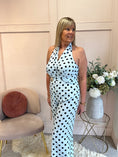 Load image into Gallery viewer, Halter Neck Polka Dot Jumpsuit - Soft Blue/Black - Wardrobe By Simone