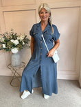 Load image into Gallery viewer, Gold Button Shirt Dress - Denim Blue - Wardrobe By Simone