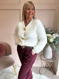 Load image into Gallery viewer, Fluffy Gold Button Cardigan - Winter White