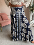Load image into Gallery viewer, Wide Patterned Culottes Pant - Navy/Cream - Wardrobe By Simone