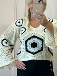 Load image into Gallery viewer, Crochet V Neck Jumper - Cream/Black - Wardrobe By Simone