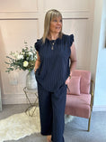 Load image into Gallery viewer, Pinstriped Frill Cap Top & Pant Set - Navy/White - Wardrobe By Simone