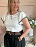 Load image into Gallery viewer, Black Gold Frill Edged T Shirt - Soft Cream - Wardrobe By Simone