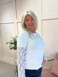 Load image into Gallery viewer, Fine Knit Jumper Lace Sleeve - White - Wardrobe By Simone