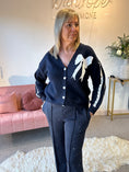 Load image into Gallery viewer, Lace Bow Detail Cardigan - Navy/White