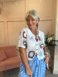 Load image into Gallery viewer, Crochet Collared Cardigan - White/Tan/Blue - Wardrobe By Simone