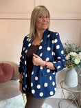 Load image into Gallery viewer, Spot & Ruched Sleeve Blazer - Blue/Cream