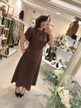 Load image into Gallery viewer, Tulip Sleeve High Neck Dress - Brown