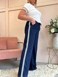 Load image into Gallery viewer, White Striped Edge Jogger Pant - Blue/White - Wardrobe By Simone