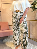 Load image into Gallery viewer, Palm Leaf Wide Belted Pant - Khaki/White - Wardrobe By Simone